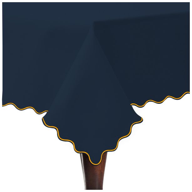 Tovaglia in cotone satinato tinta unita con ricamo a smerlo - Blu navy