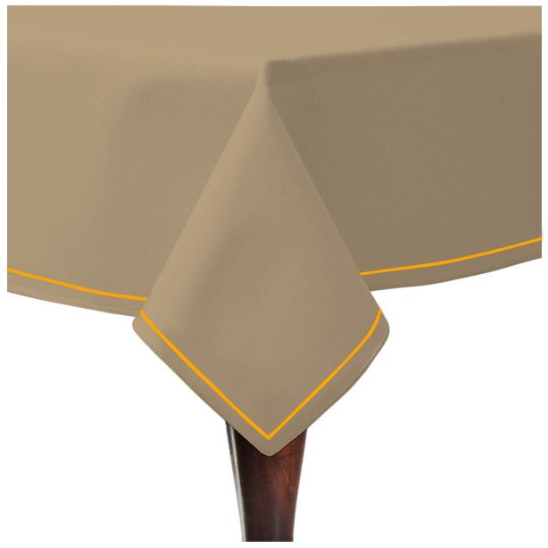 Nappe unie en satin de coton avec bordure brodée simple - Taupe