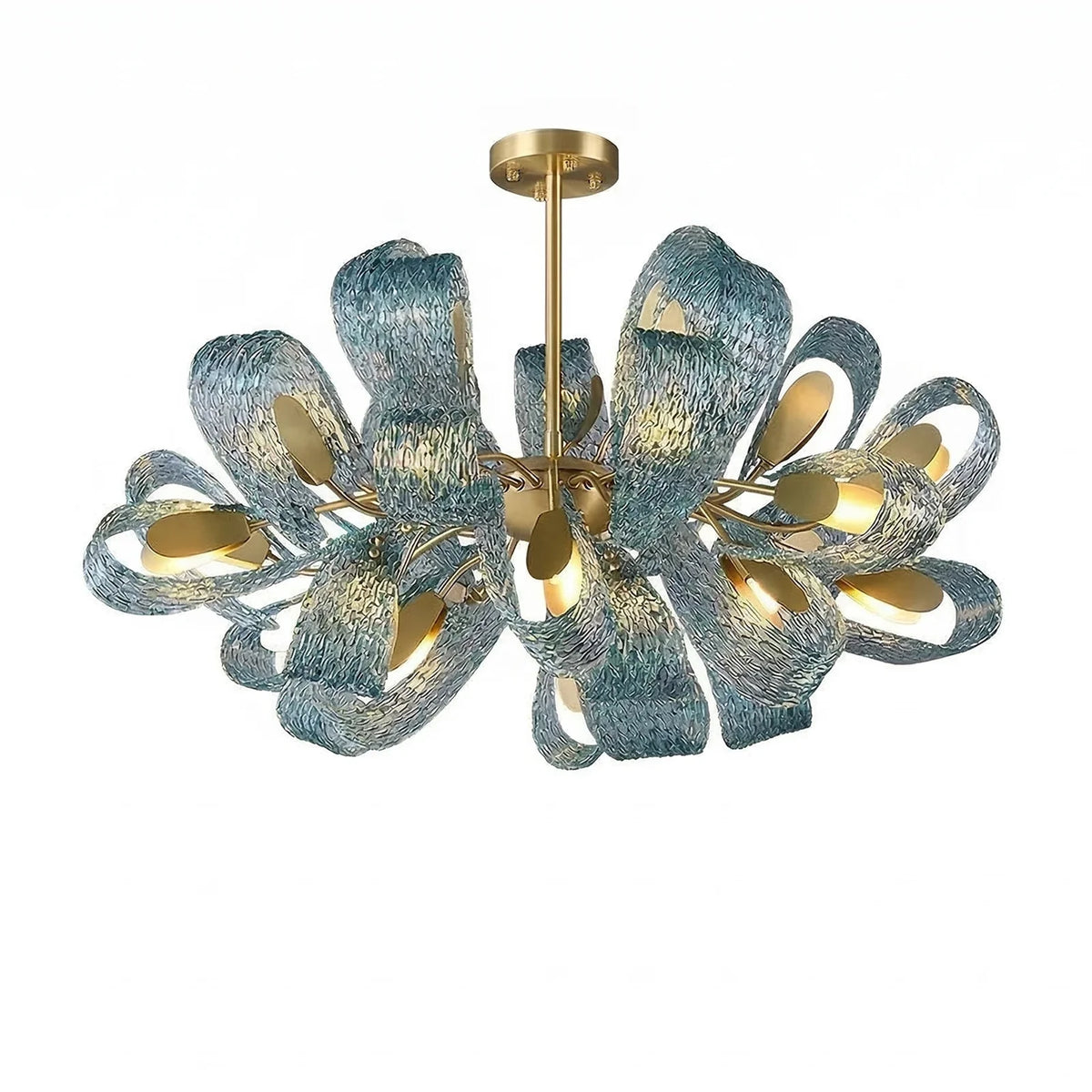 Peacock Blue Petal Art Glass Chandelier