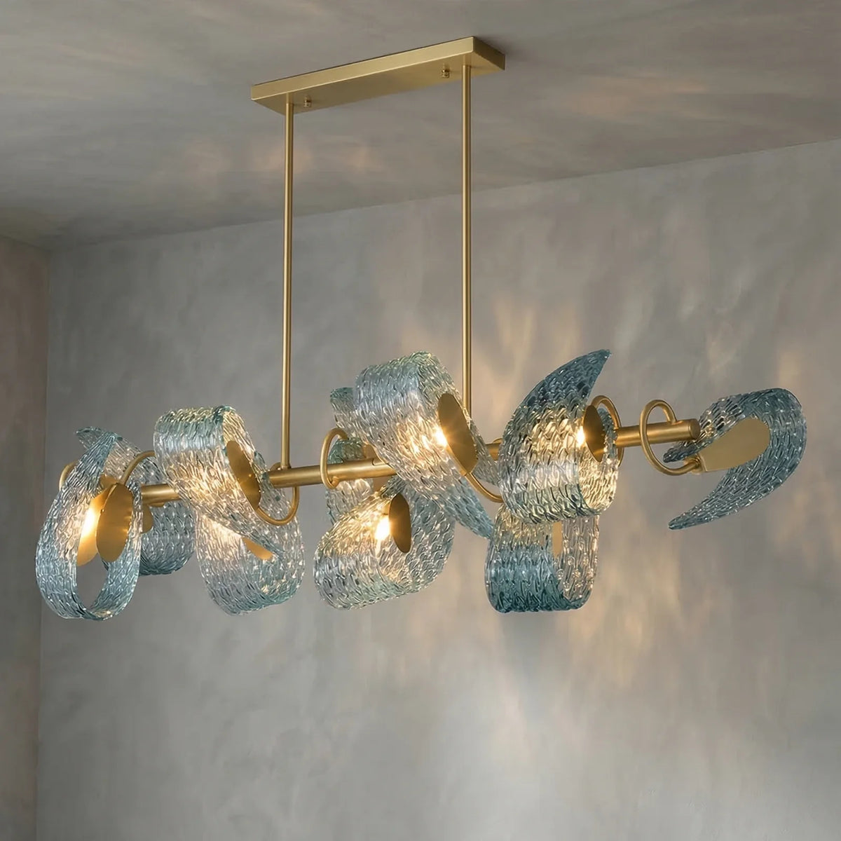 Peacock Blue Petal Art Glass Chandelier