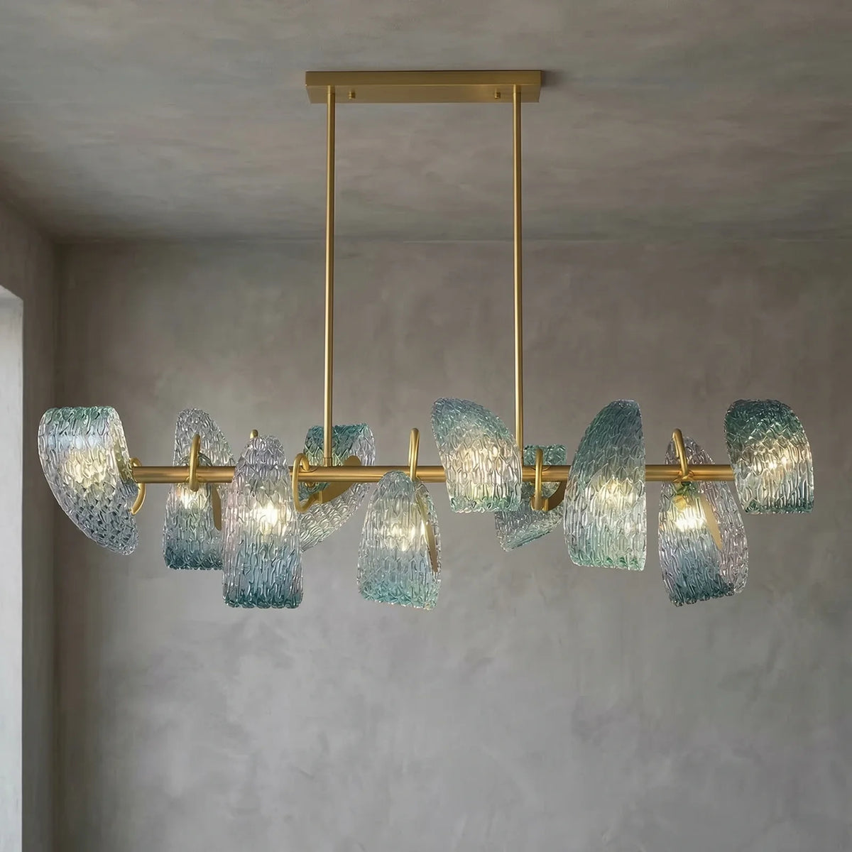 Peacock Blue Petal Art Glass Chandelier