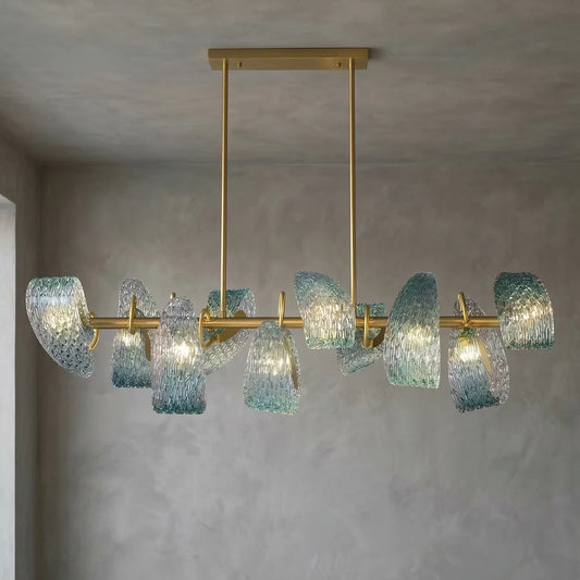 Lustre en verre d'art à pétales bleu paon