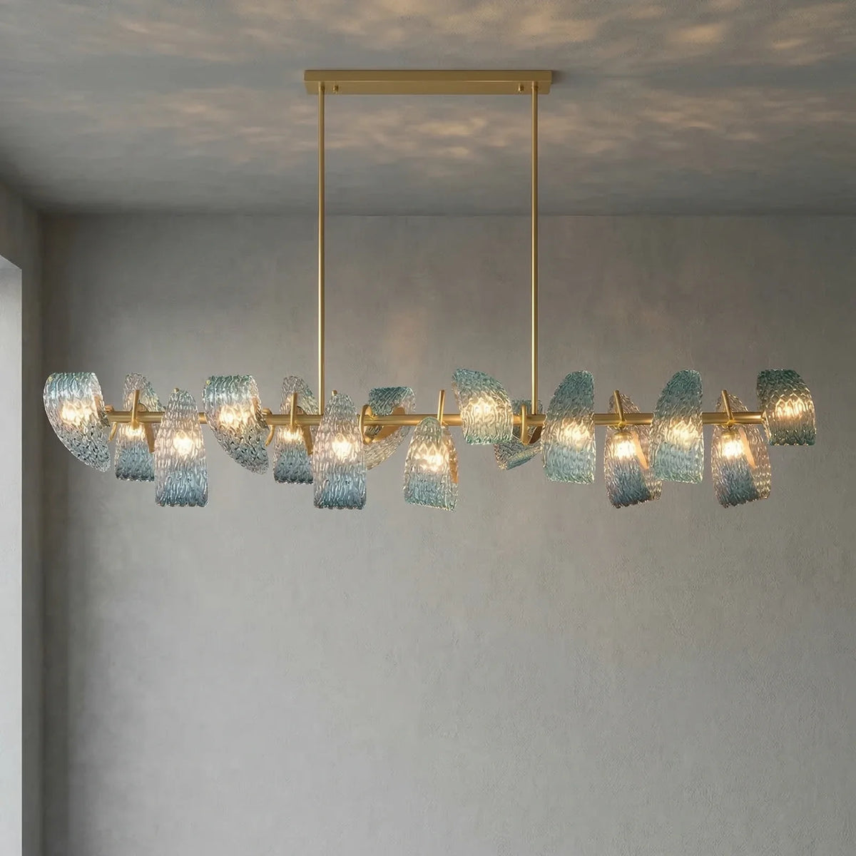 Peacock Blue Petal Art Glass Chandelier