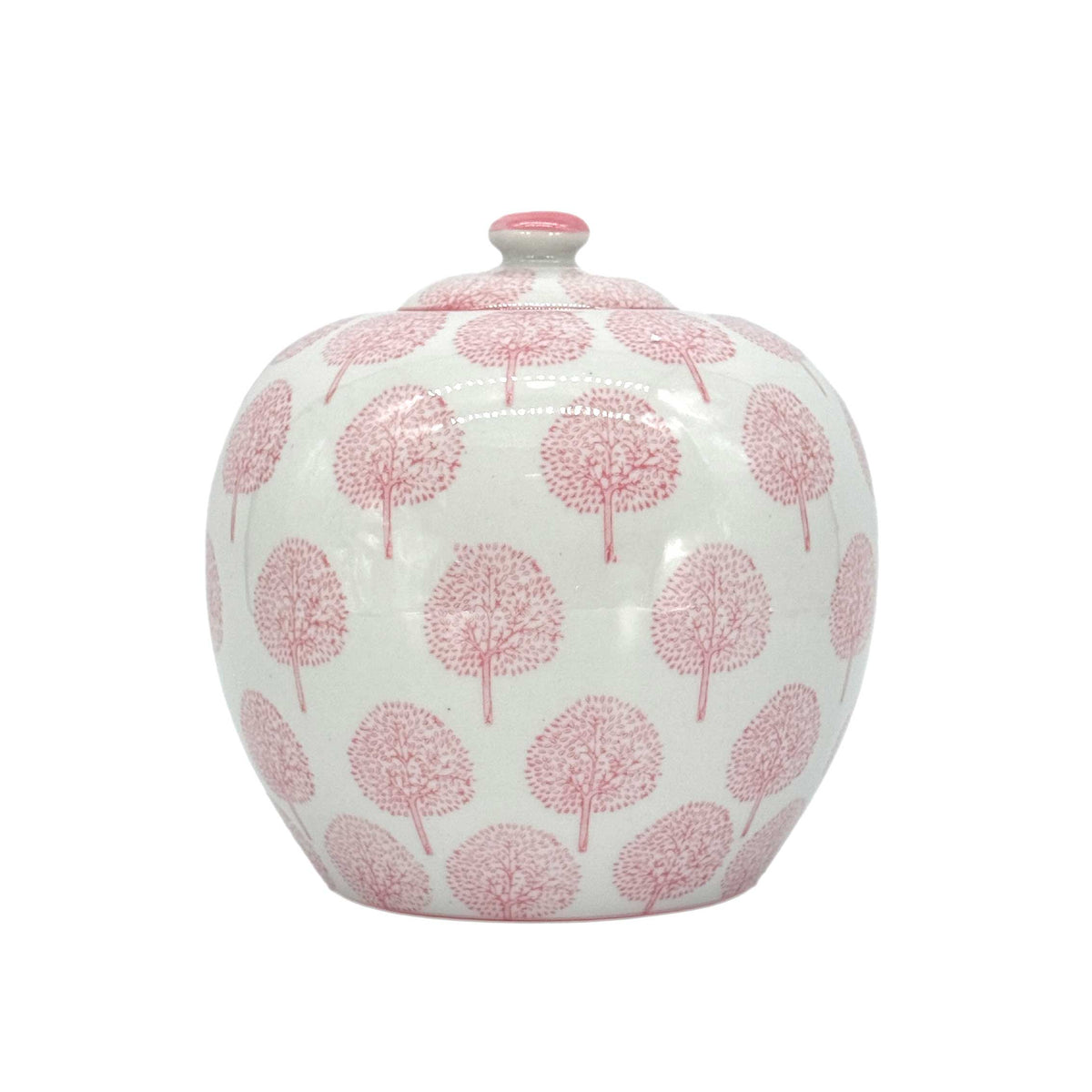Pink & White Floral Ceramic Chinoiserie Ginger Jar - 8" Tall