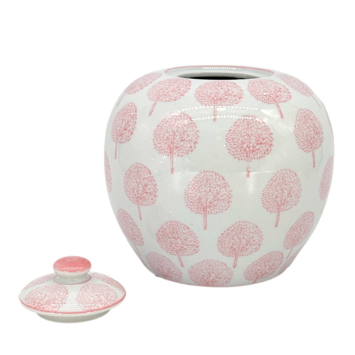 Pink & White Floral Ceramic Chinoiserie Ginger Jar - 8" Tall