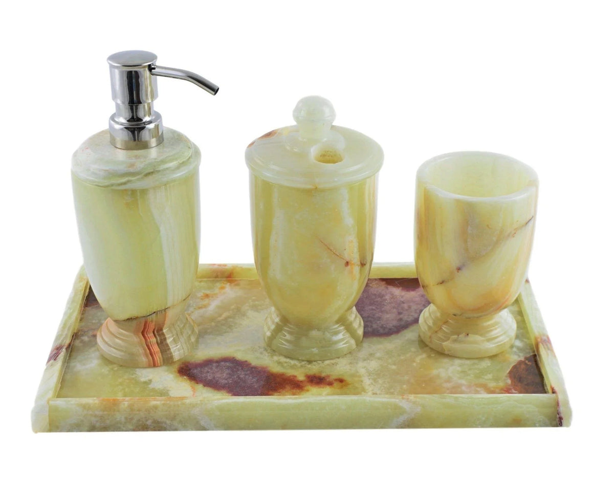 Ensemble d'accessoires de salle de bain 4 pièces en onyx vert pistache avec plateau de courtoisie