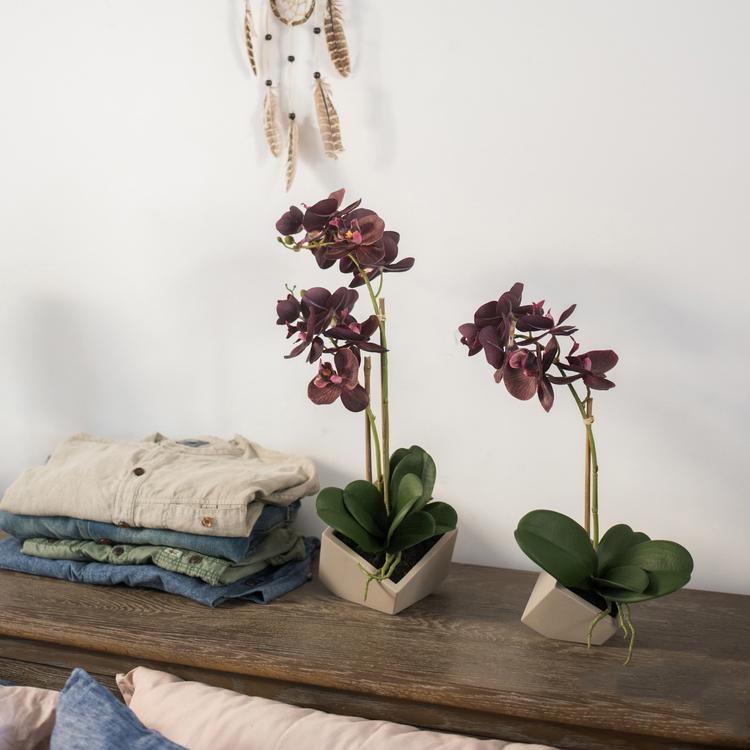 Artificial Silk Orchid Potted Flower Arrangement Purple