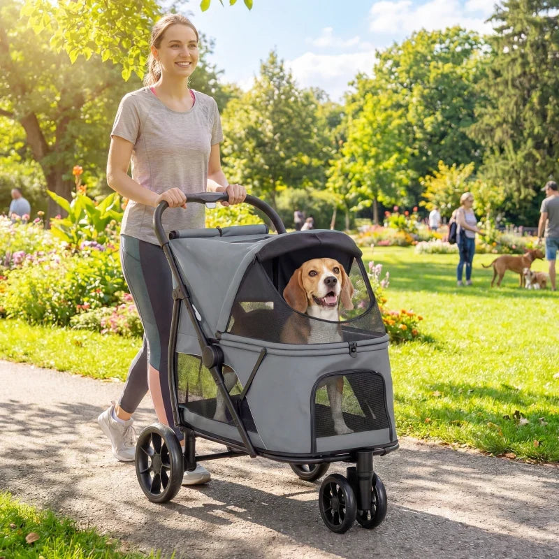 Passeggino per animali a 3 ruote con chiusura rapida a scatto, finestra in rete, cuscino lavabile, per cani di taglia media
