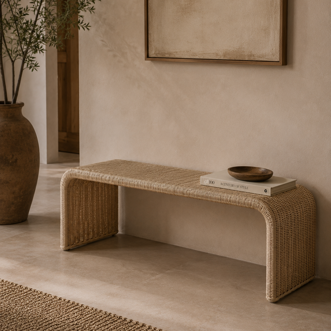 Panca Paola in rattan e legno massello – Seduta d'accento rinforzata