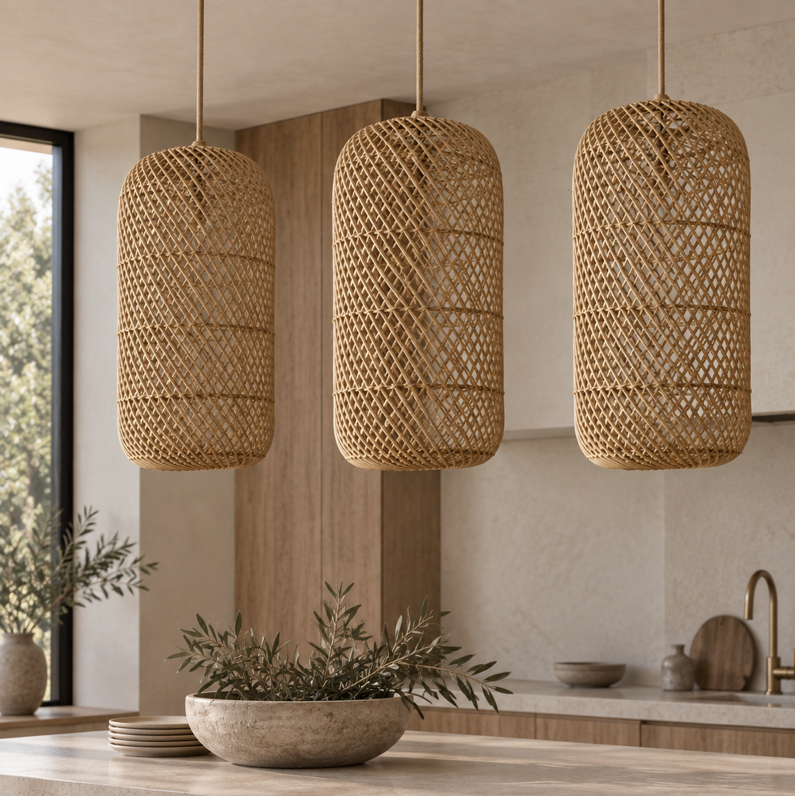 Paralume a sospensione Quinn mini in rattan intrecciato a mano