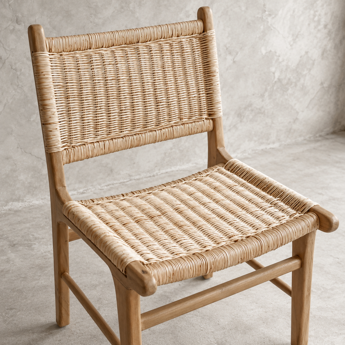 Sedia da pranzo Soren in teak e rattan | Sedia in legno naturale intrecciata a mano