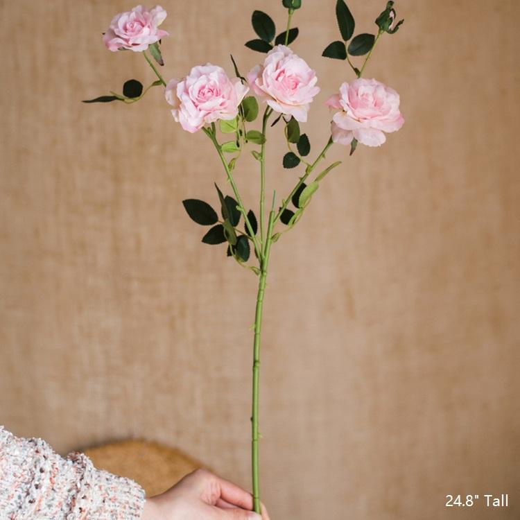 Stelo di rosa finta al tatto, realistica, color rosa, 63,5 cm di altezza