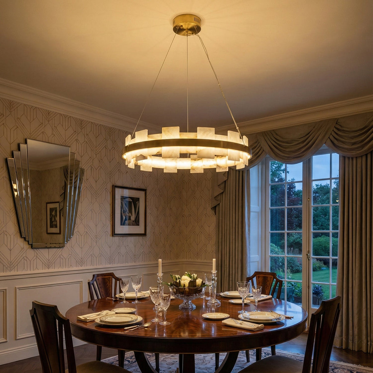 Rectangle Alabaster Annular Chandelier