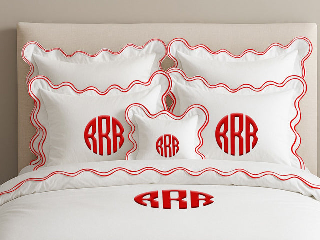Housse de couette luxueuse en coton à monogramme et double feston