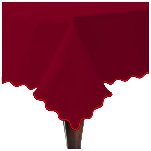 Tovaglia in cotone satinato tinta unita con ricamo a smerlo - Bordeaux