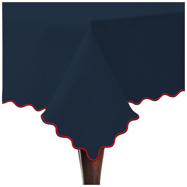 Tovaglia in cotone satinato tinta unita con ricamo a smerlo - Blu navy