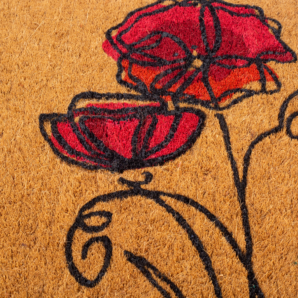 Paillasson en fibre de coco à motif de fleurs rouges