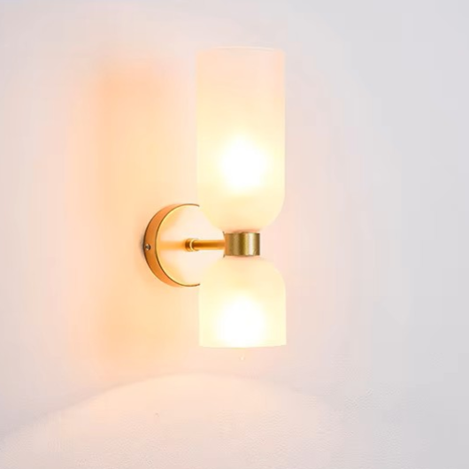 Modern Copper & Glass Dual-Head Wall Sconce | Up-Down Frosted Glass Wall Light