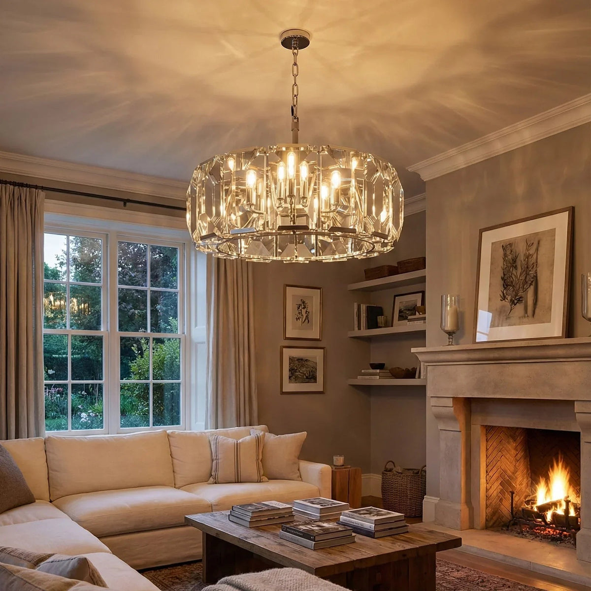 Round Crystal Calcite Chandelier
