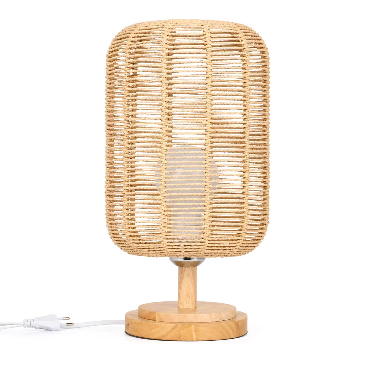 Handcrafted Natural Hemp Rope Table Lamp | Woven Wooden Base Desk Light