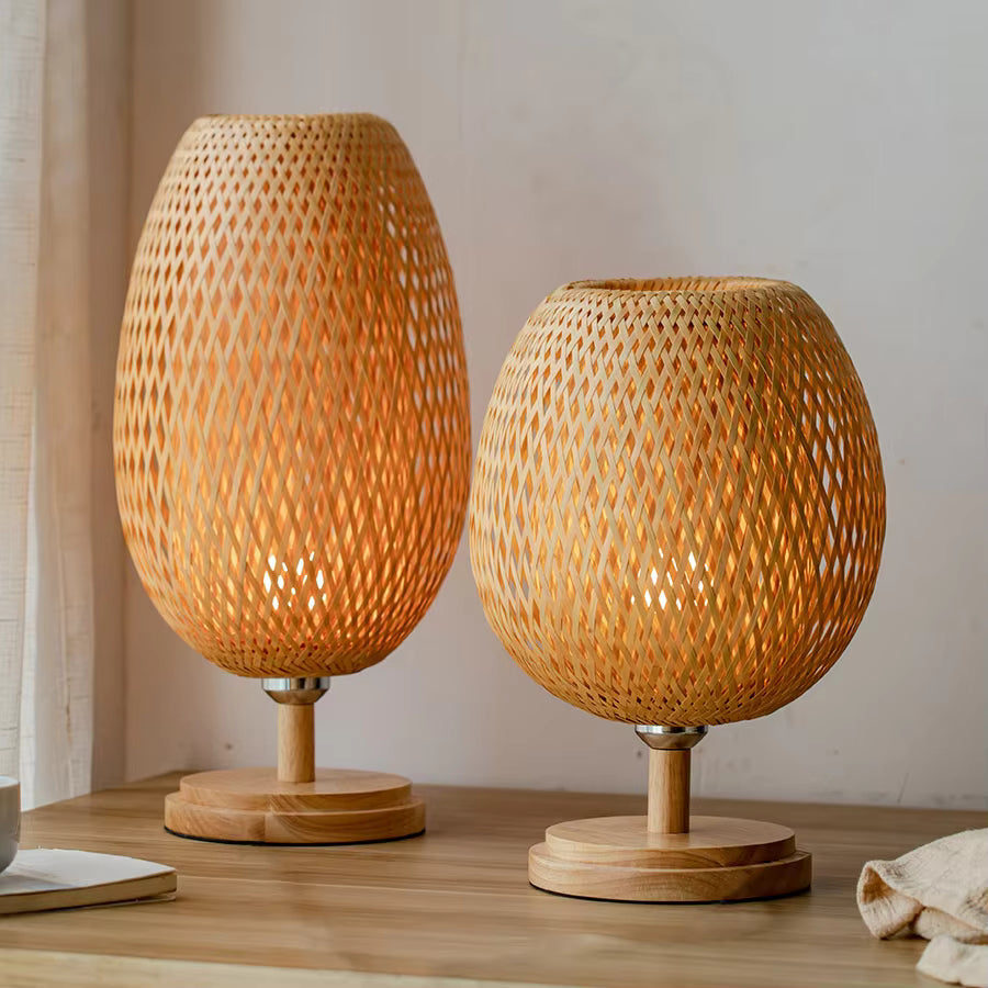 Natural Woven Bamboo Table Light | Modern Eco-Friendly Accent Lamp