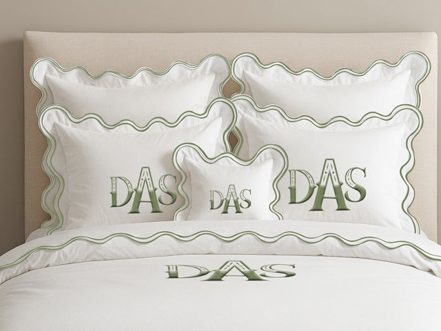 Housse de couette luxueuse en coton à monogramme et double feston