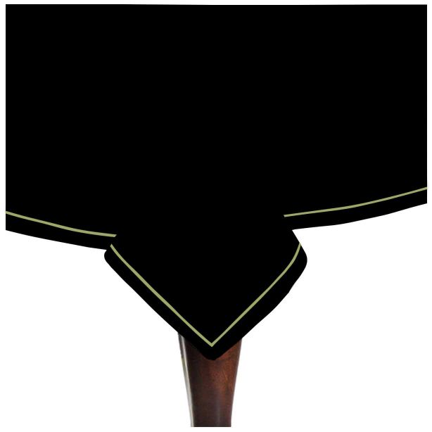 Nappe unie en satin de coton avec bordure brodée simple - Noir