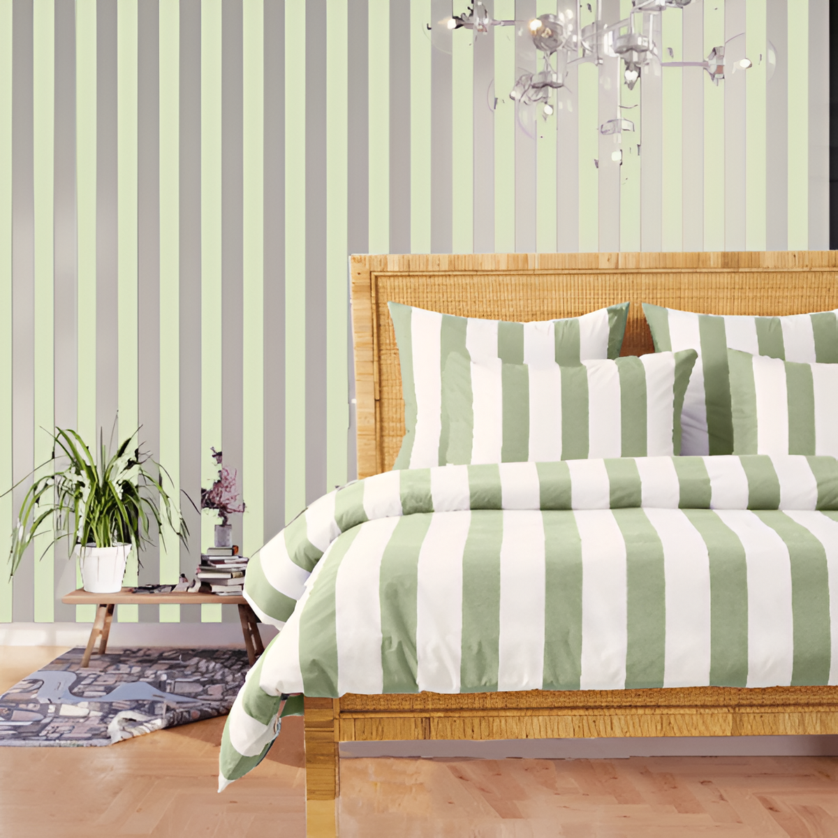 Parure de lit en satin de coton 400 fils à bordure rayée