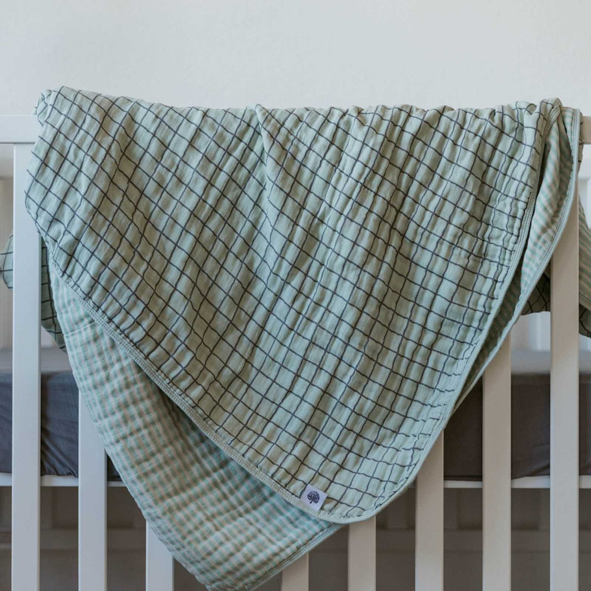 Couette à carreaux vert sauge