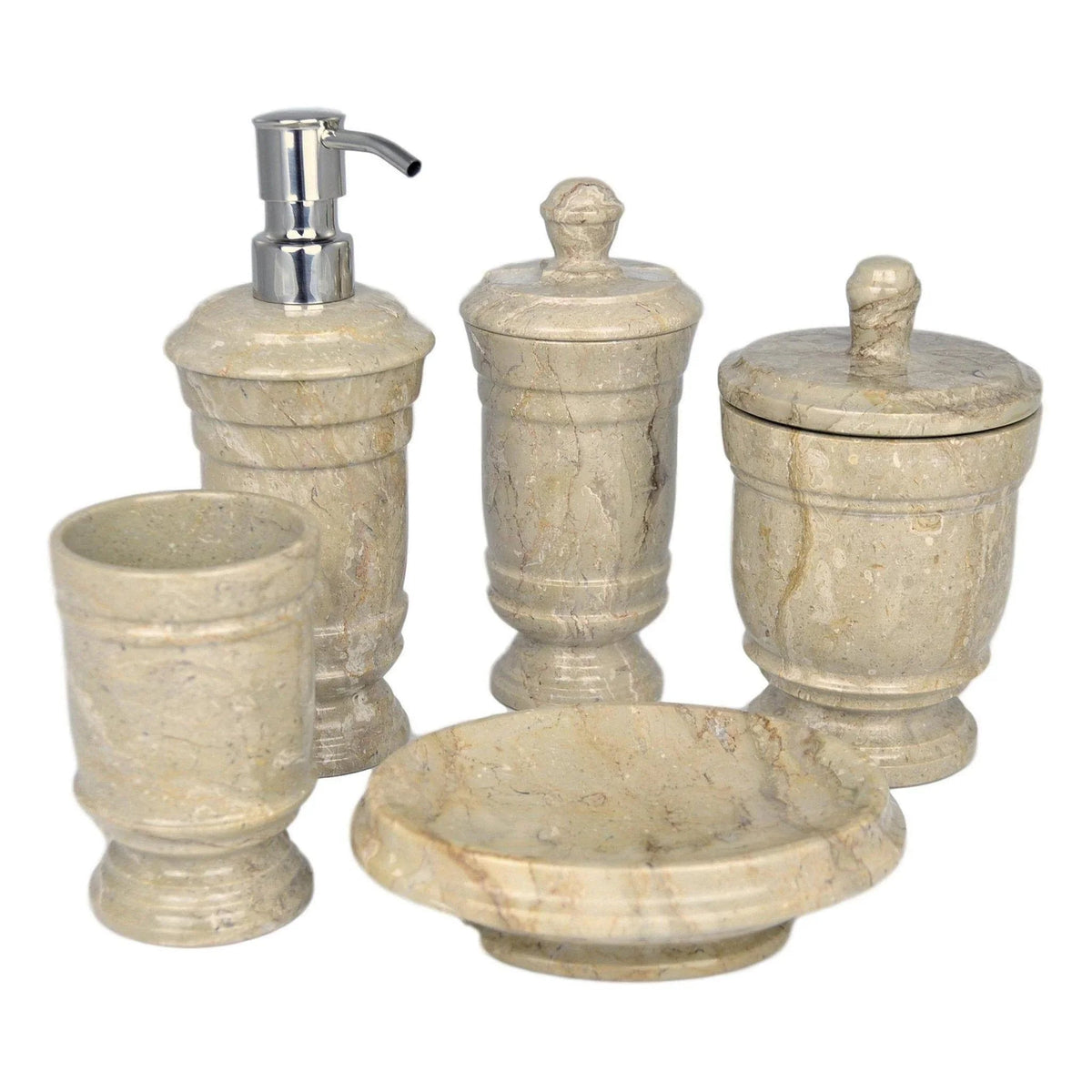 Set da bagno da 5 pezzi in marmo beige Sahara | Collezione Tasmanian