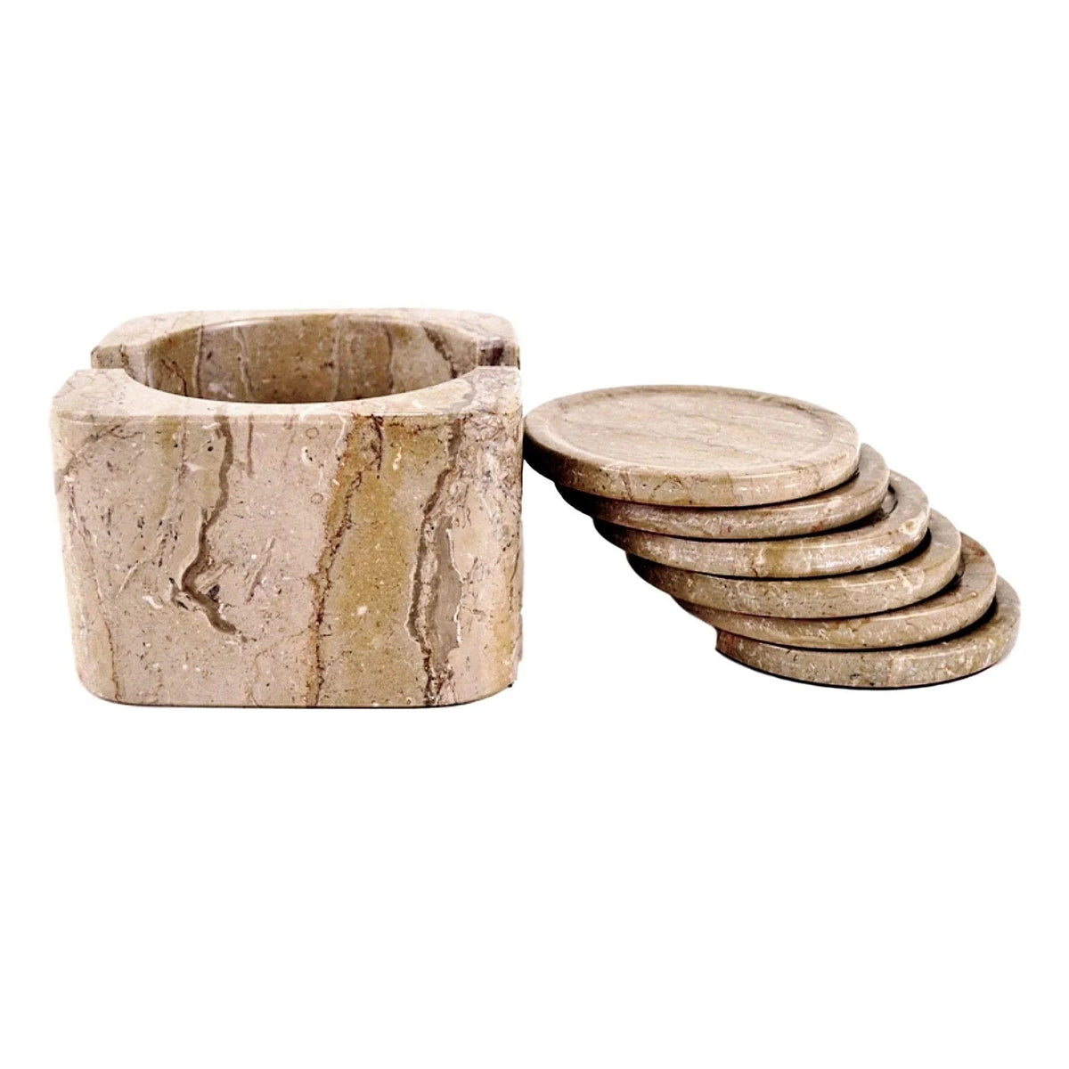 Set di sottobicchieri in marmo Sahara Beige con supporto decorativo