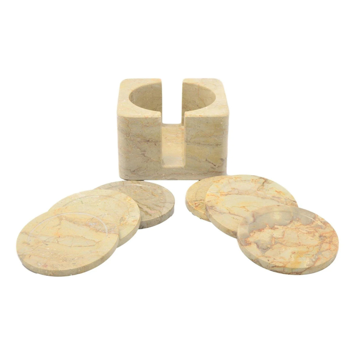 Set di sottobicchieri in marmo Sahara Beige con supporto decorativo