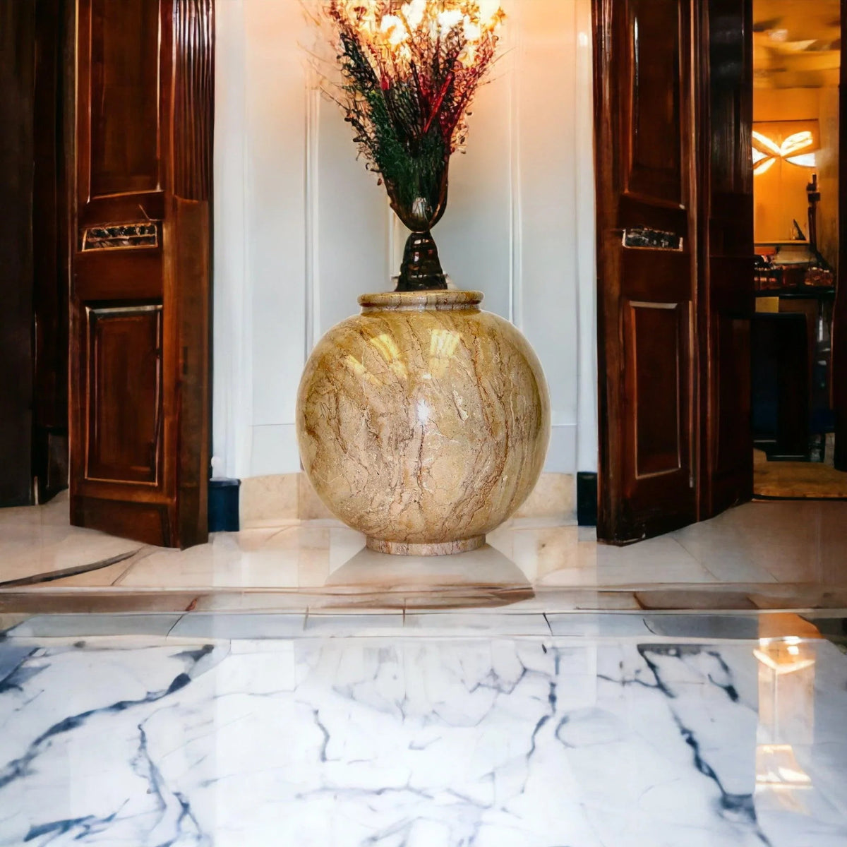 Grand vase en marbre beige Sahara