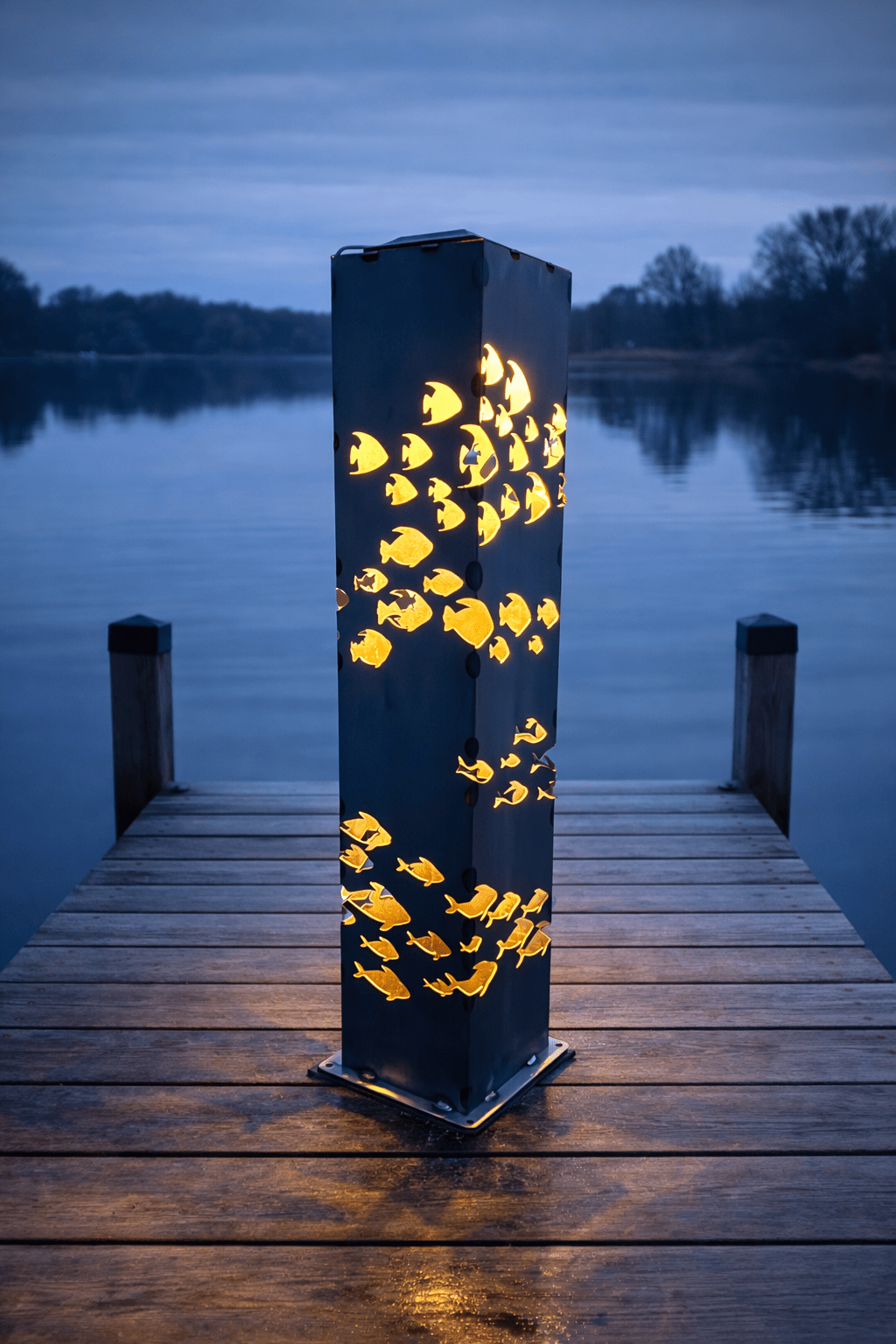 Pilier solaire lumineux Banc de poissons | Acier