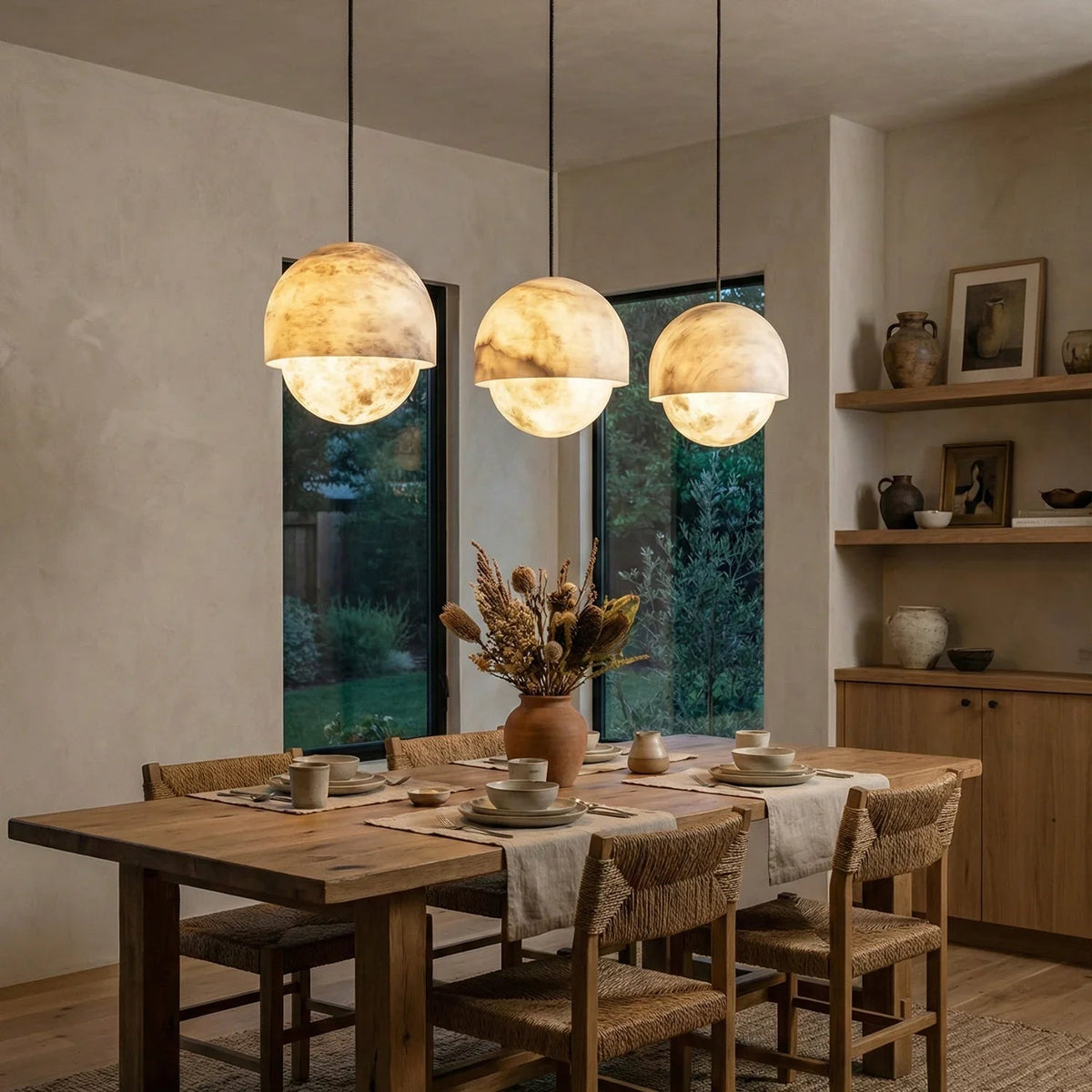 Semicircular Lunar Alabaster Pendant Light
