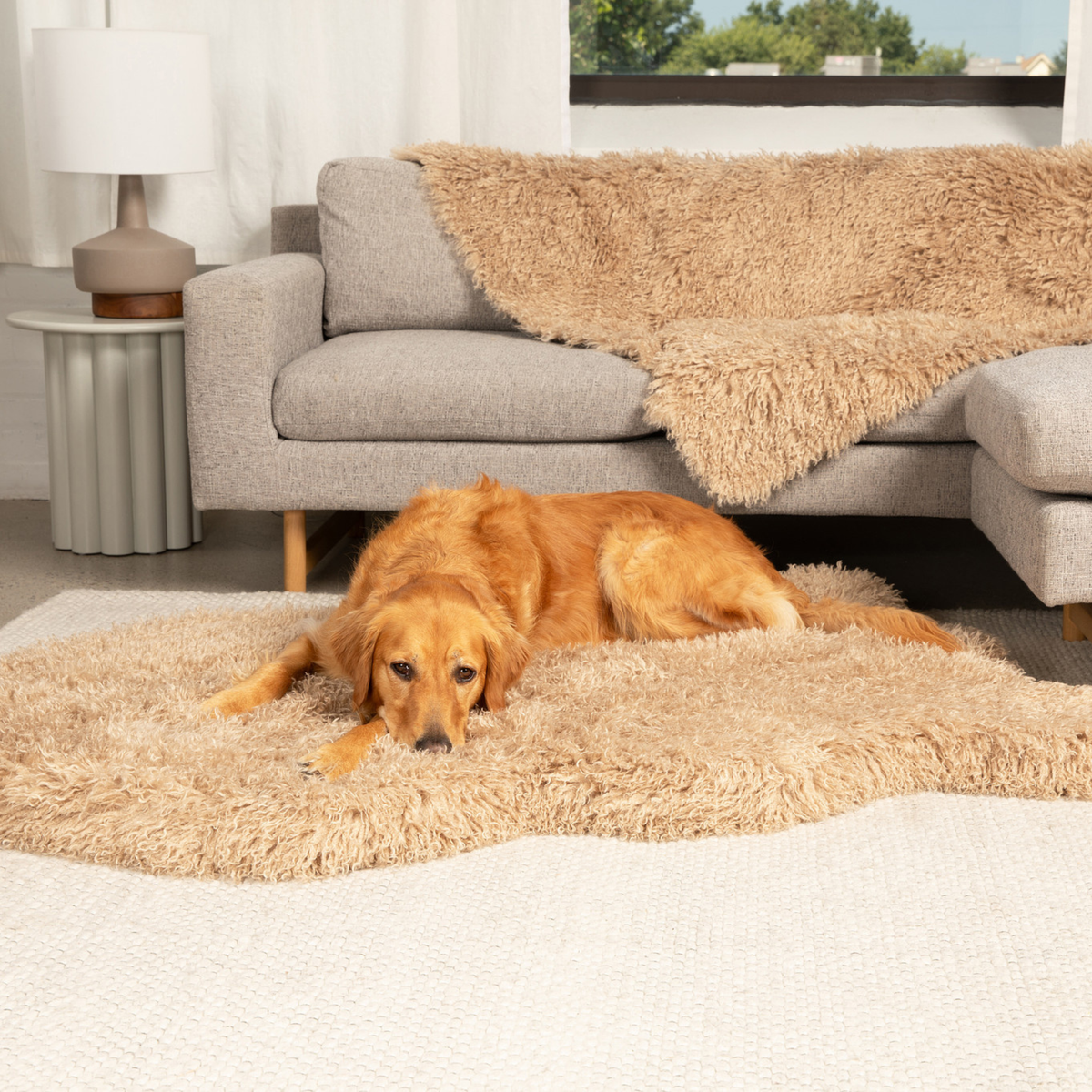 PupRug® Luxe Faux Fur Orthopedic Dog Bed - Plush Sheep Tan