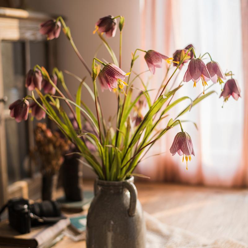 Gambo di fiore di giglio fritillaria in finta seta, rosa o viola, alto 66 cm