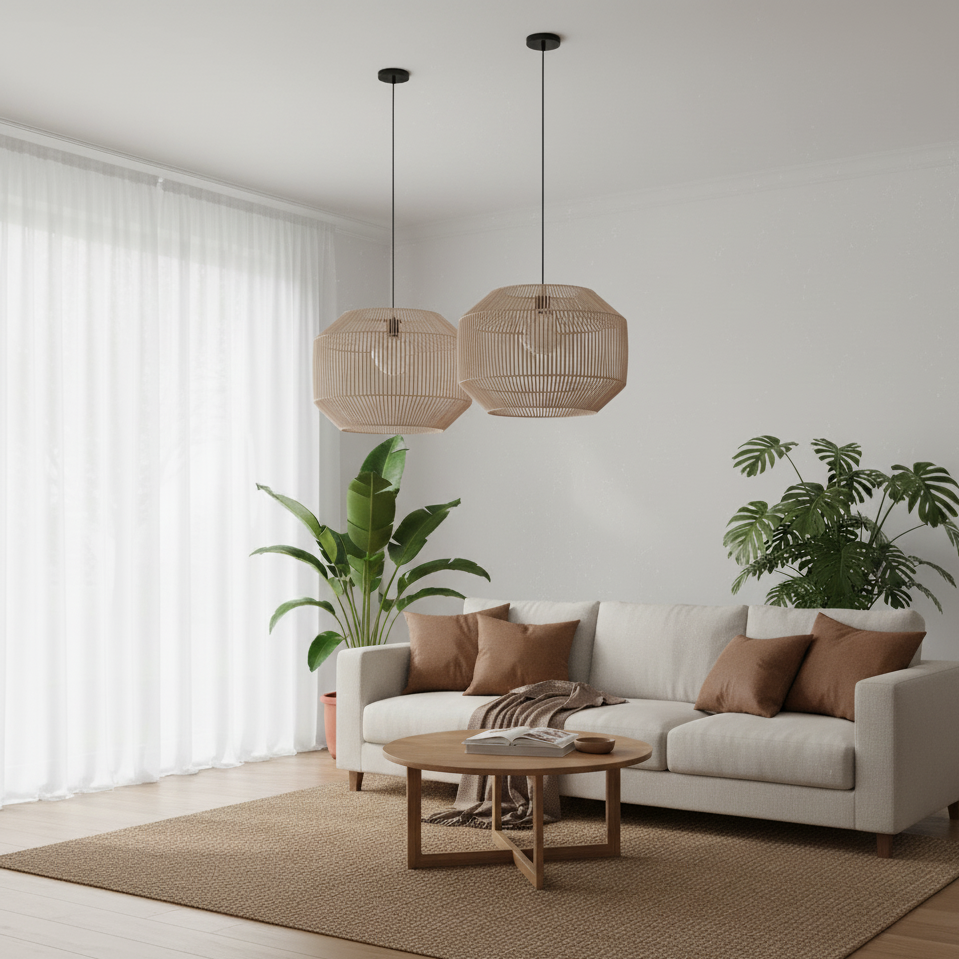 Harmonia Aura Rattan Pendant | Modern Geometric Woven Lamp