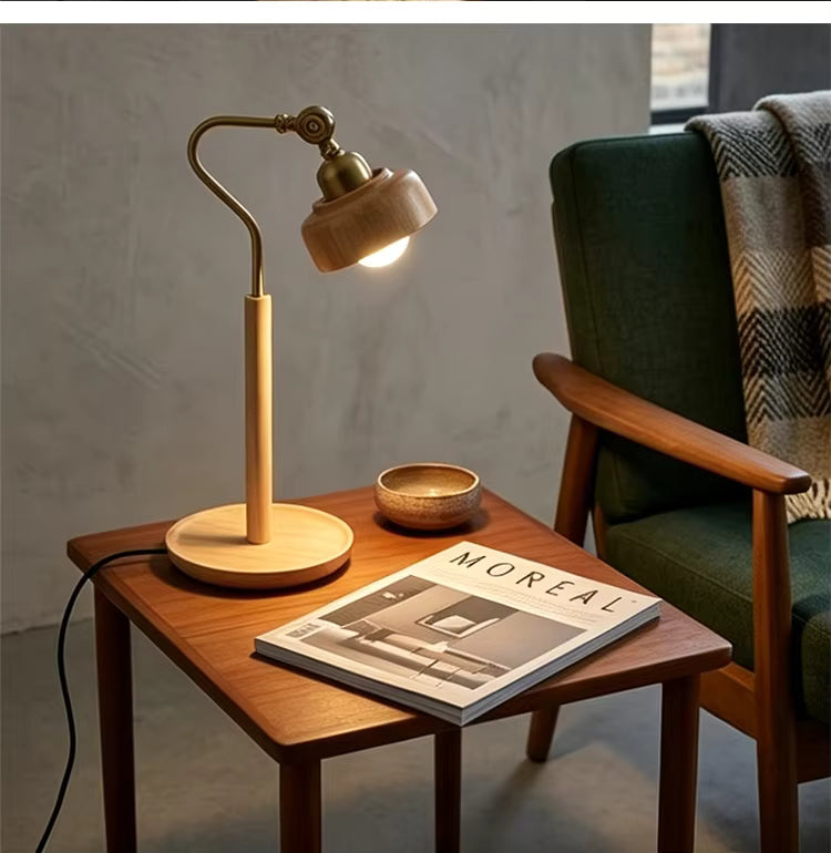 Modern Wood Articulated Desk Lamp | Vintage Brass Swing Arm Reading Light