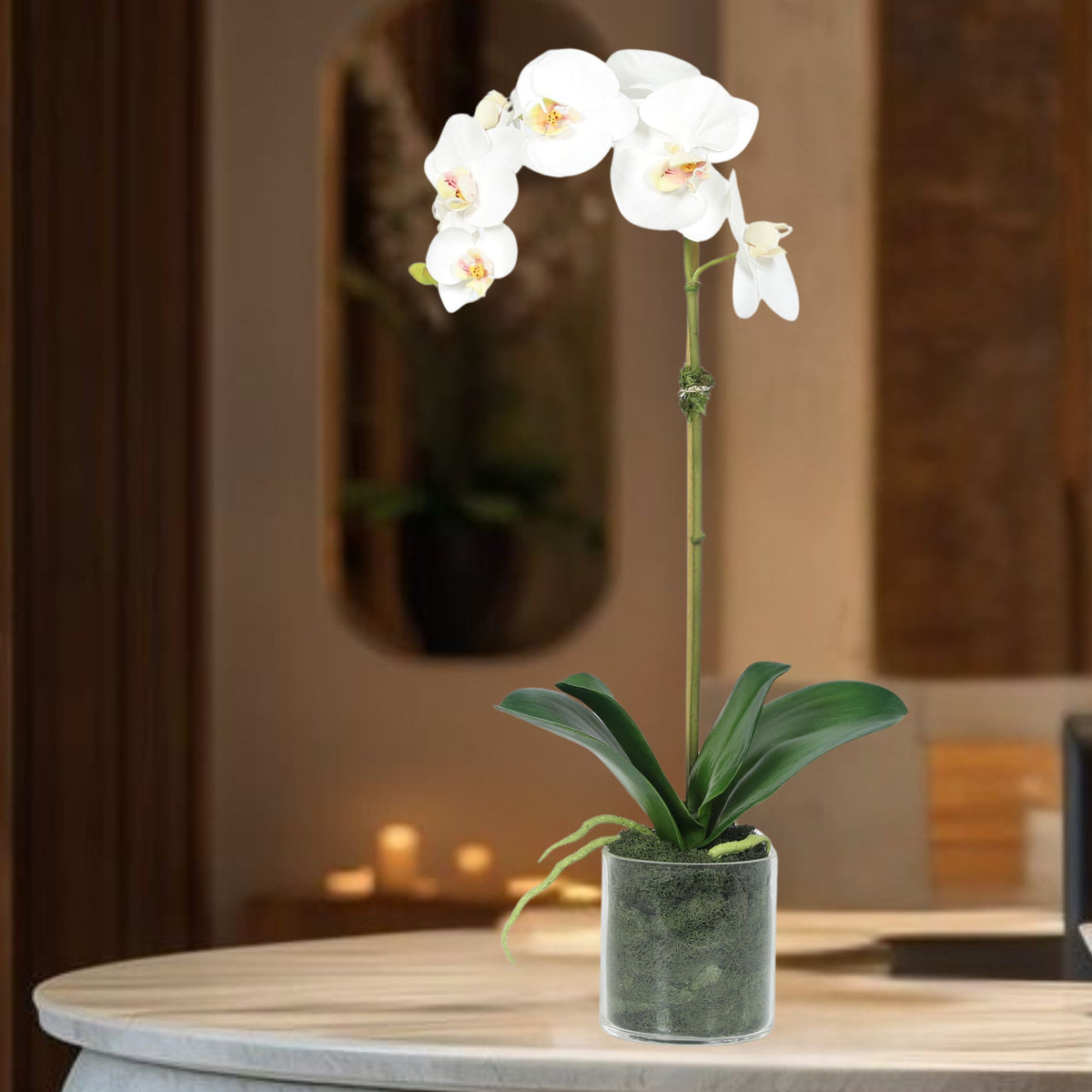 Orchidée artificielle dans vase carré - 50 cm