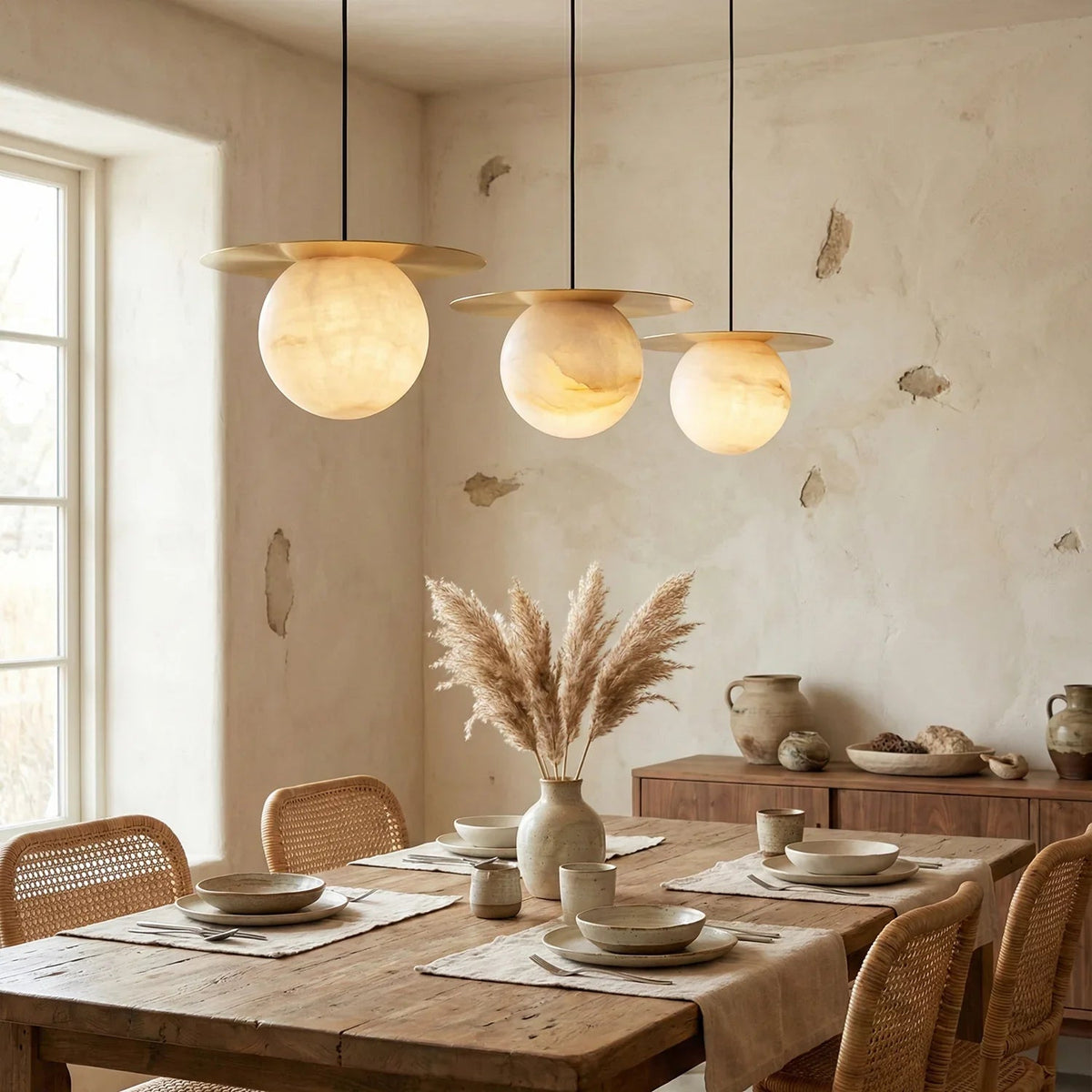 Spherical Alabaster Saturn Disc Pendant Light