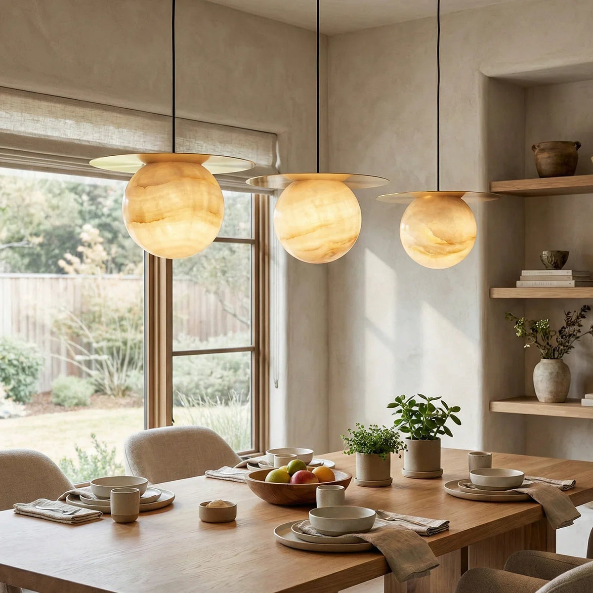 Spherical Alabaster Saturn Disc Pendant Light
