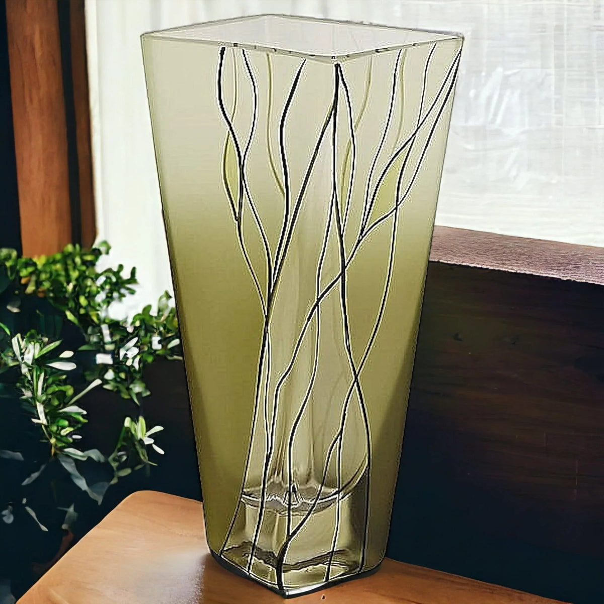 Vase carré - Vase en cristal vert de 8 pouces