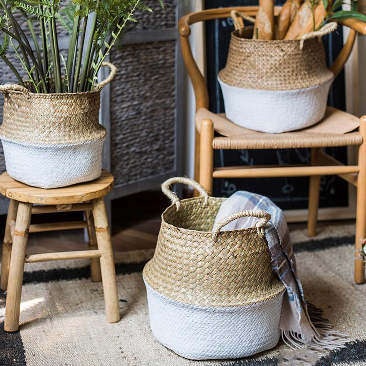 Panier ventru pliable en paille