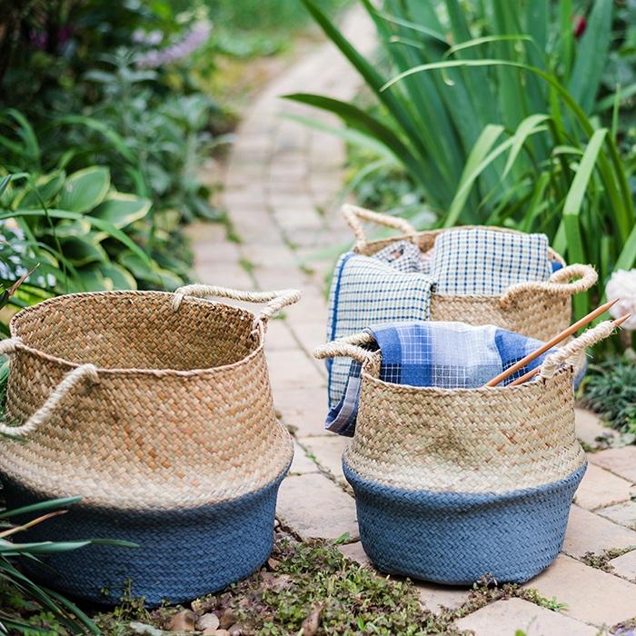 Panier ventru pliable en paille