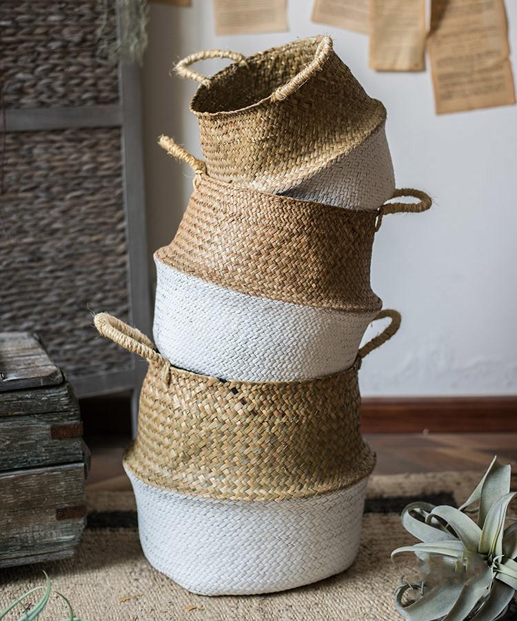 Panier ventru pliable en paille