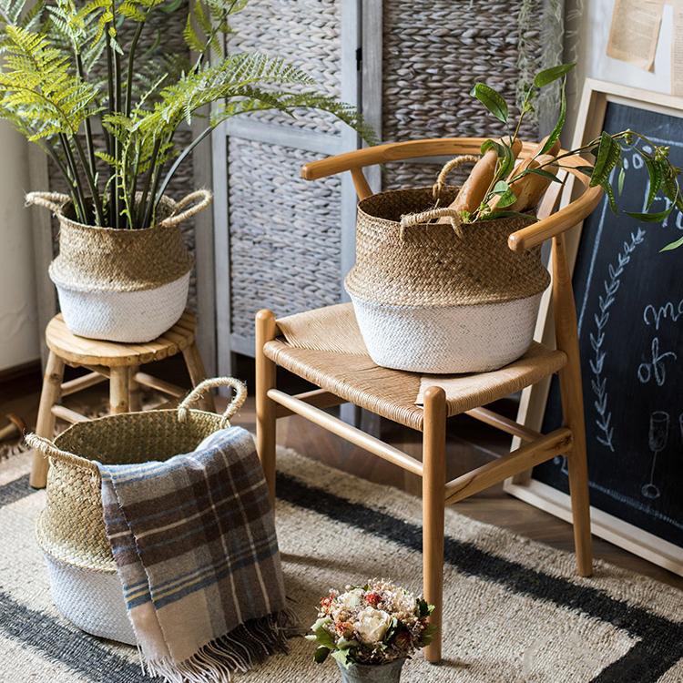 Panier ventru pliable en paille