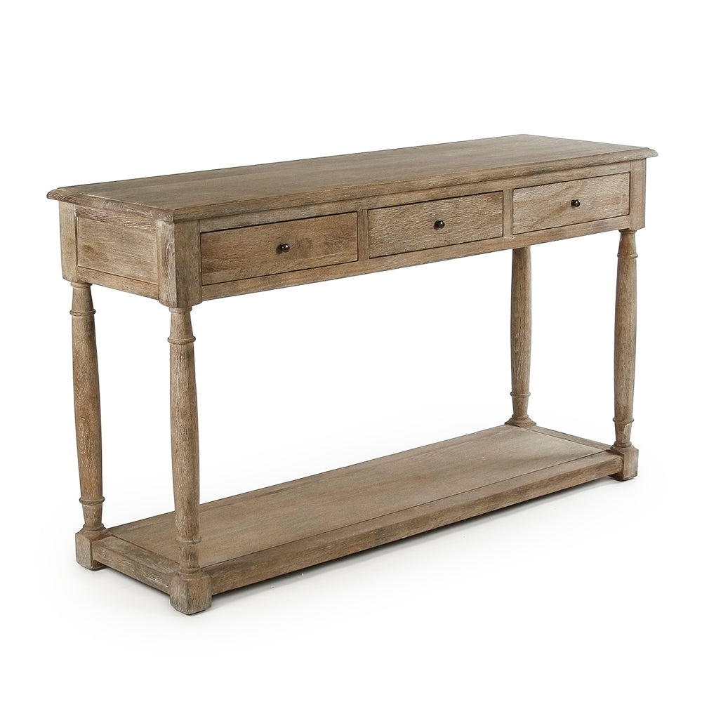 Solid Oak French Country Console Table with Drawers