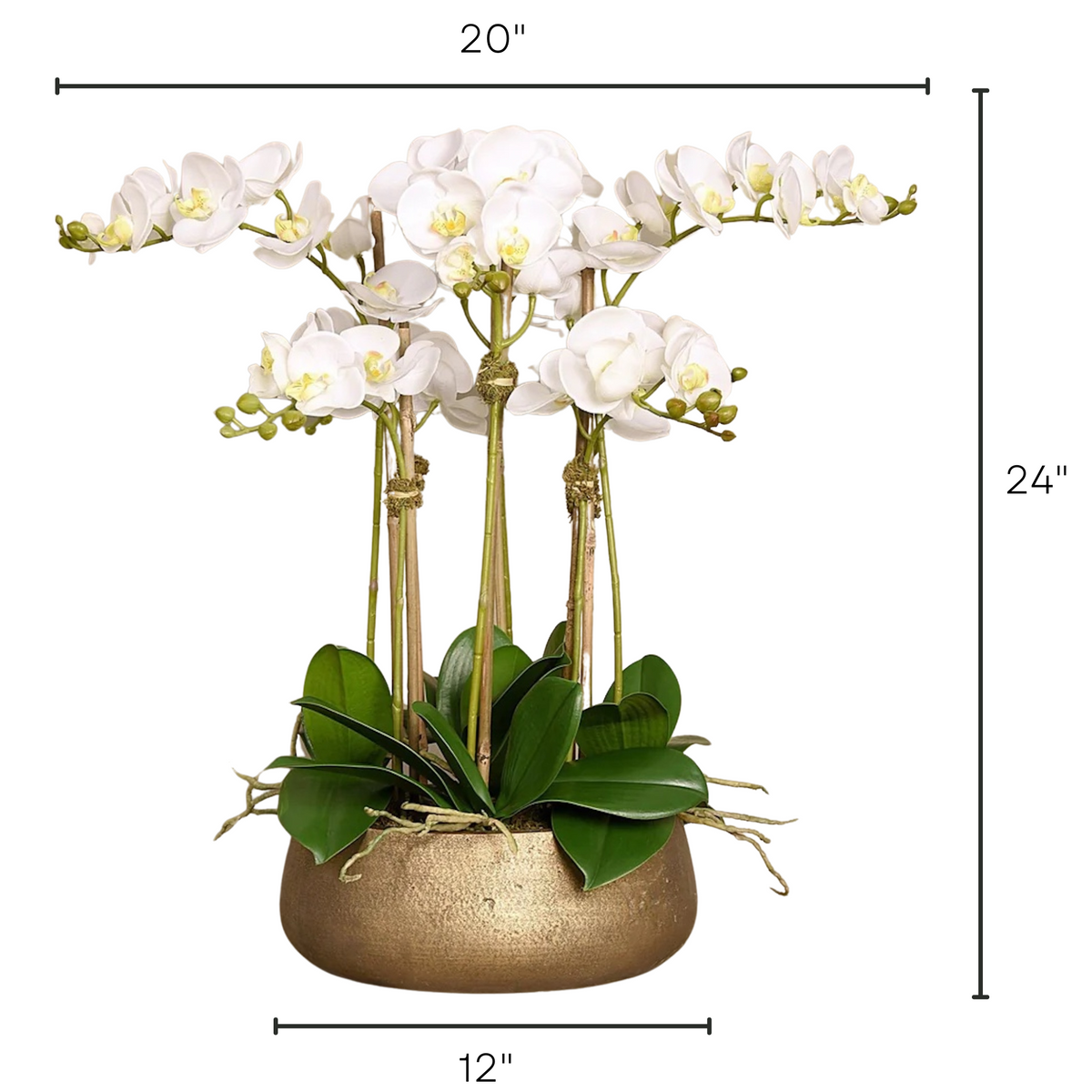 Composizione di orchidea bianca artificiale in vaso color oro opaco