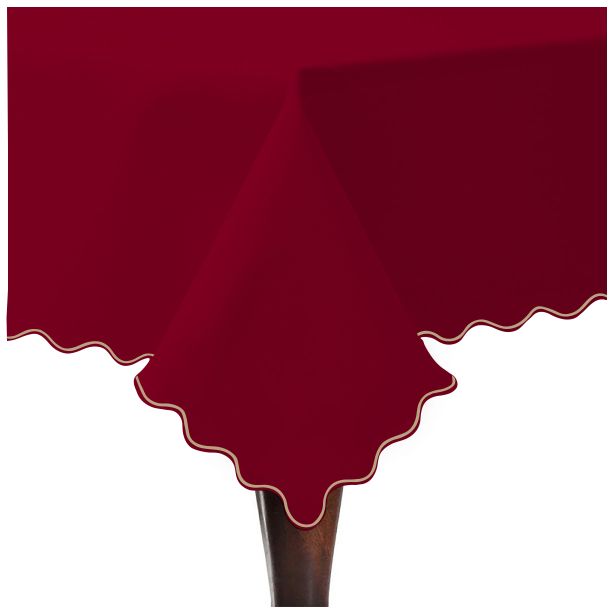 Tovaglia in cotone satinato tinta unita con ricamo a smerlo - Bordeaux